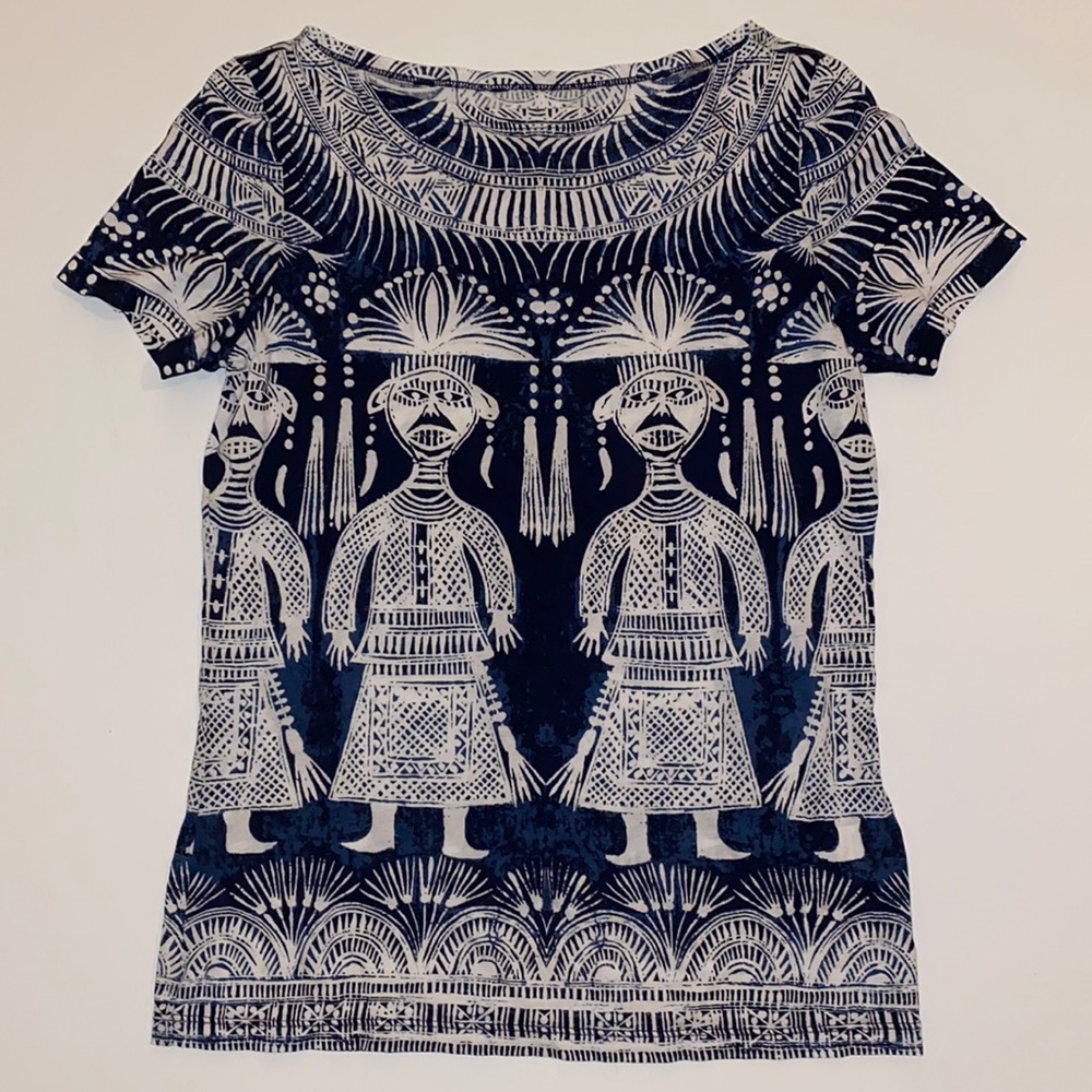 Tory Burch Navy and White Patterned Short Sleeve Tee